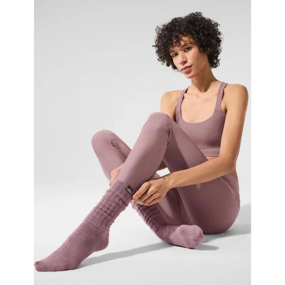 Alo Yoga Scrunch Socks Smoky Quartz Slouch Crew Cotton Unisex Size M NWT